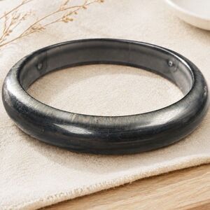 Vintage Chunky Black Gray Bangle Bracelet Marbled Retro Statement Jewelry